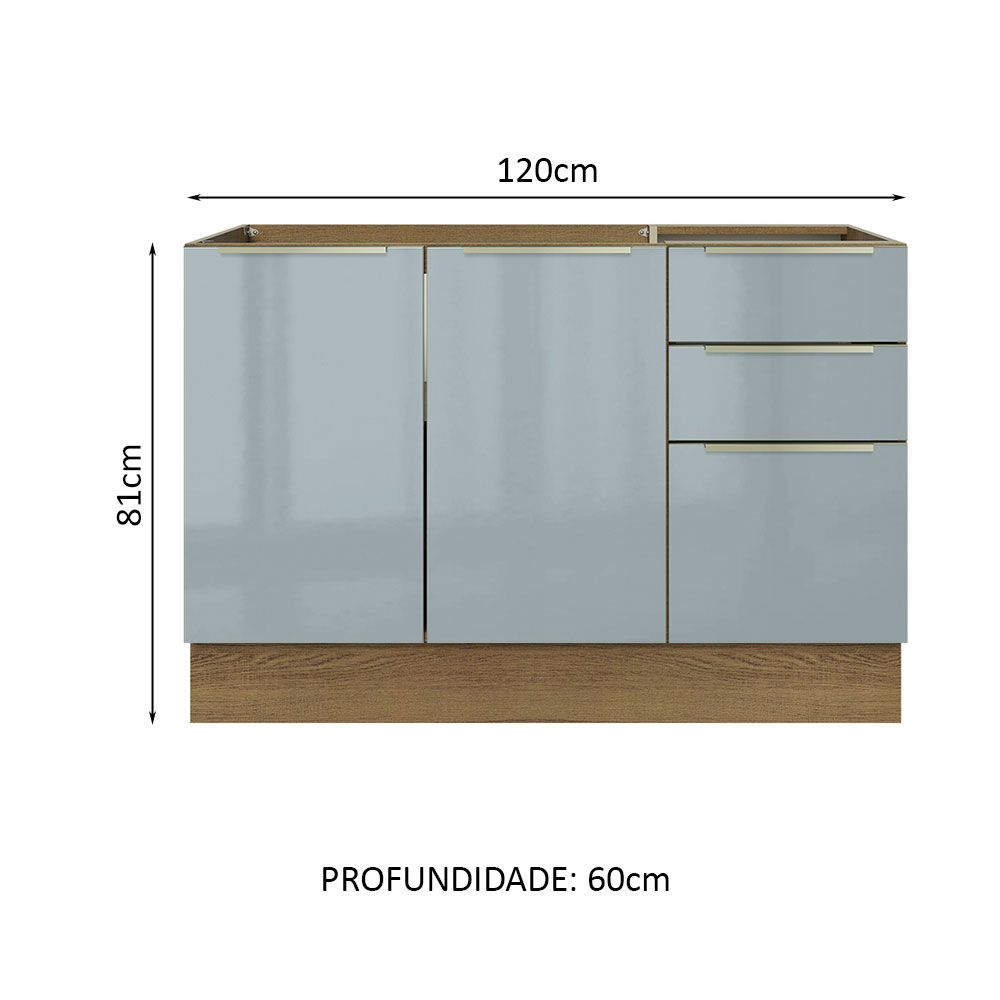 Foto 2 | Gabinete Bajo de Cocina de Fregadero Madesa Lux Rústico y Gris 2 Puertas 3 Cajones sin Encimera 120 cm