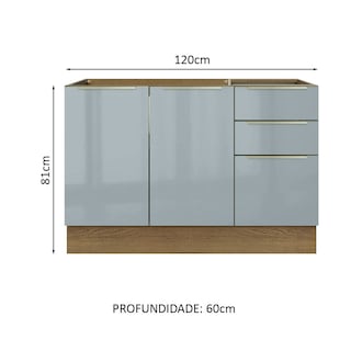 Foto 2 | Gabinete Bajo de Cocina de Fregadero Madesa Lux Rústico y Gris 2 Puertas 3 Cajones sin Encimera 120 cm