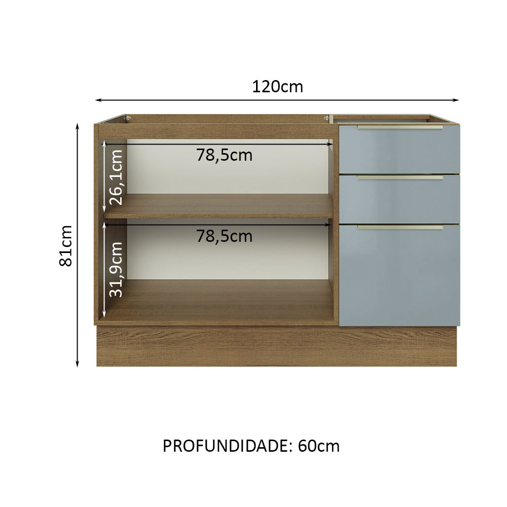 Foto 3 | Gabinete Bajo de Cocina de Fregadero Madesa Lux Rústico y Gris 2 Puertas 3 Cajones sin Encimera 120 cm