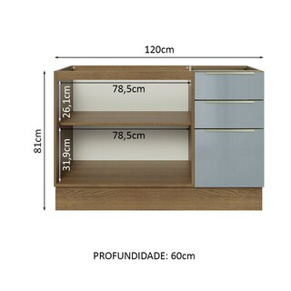 Foto 3 | Gabinete Bajo de Cocina de Fregadero Madesa Lux Rústico y Gris 2 Puertas 3 Cajones sin Encimera 120 cm
