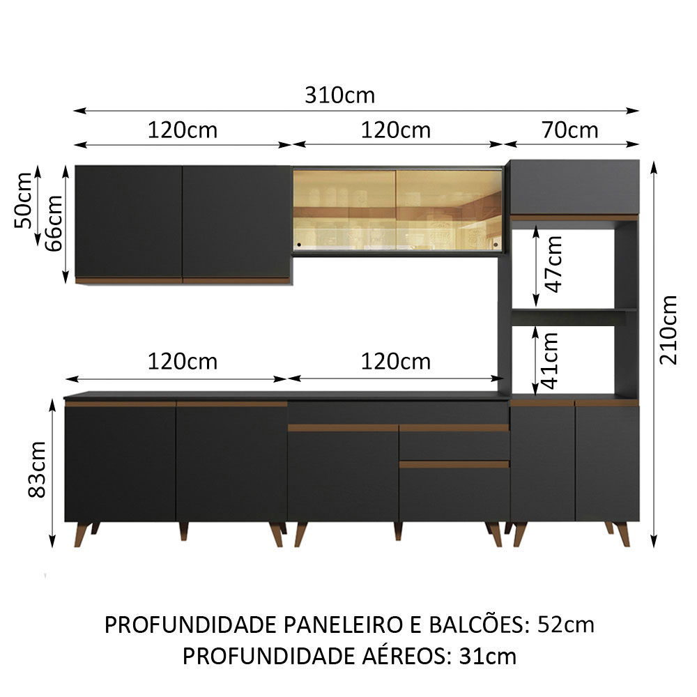Foto 4 pulgar | Gabinete de Cocina Integral Completa Madesa Reims 01 Negro 310 cm