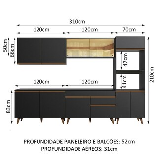 Foto 3 | Gabinete de Cocina Integral Completa Madesa Reims 01 Negro 310 cm
