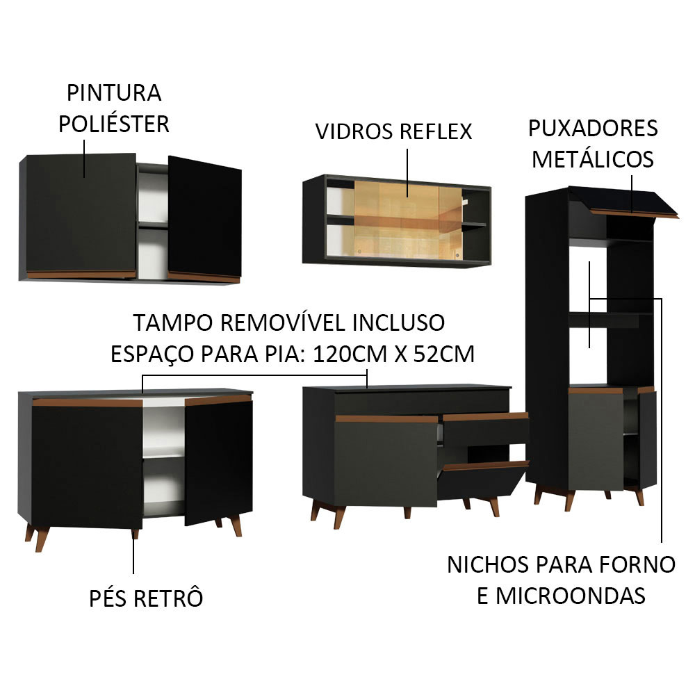 Foto 5 pulgar | Gabinete de Cocina Integral Completa Madesa Reims 01 Negro 310 cm