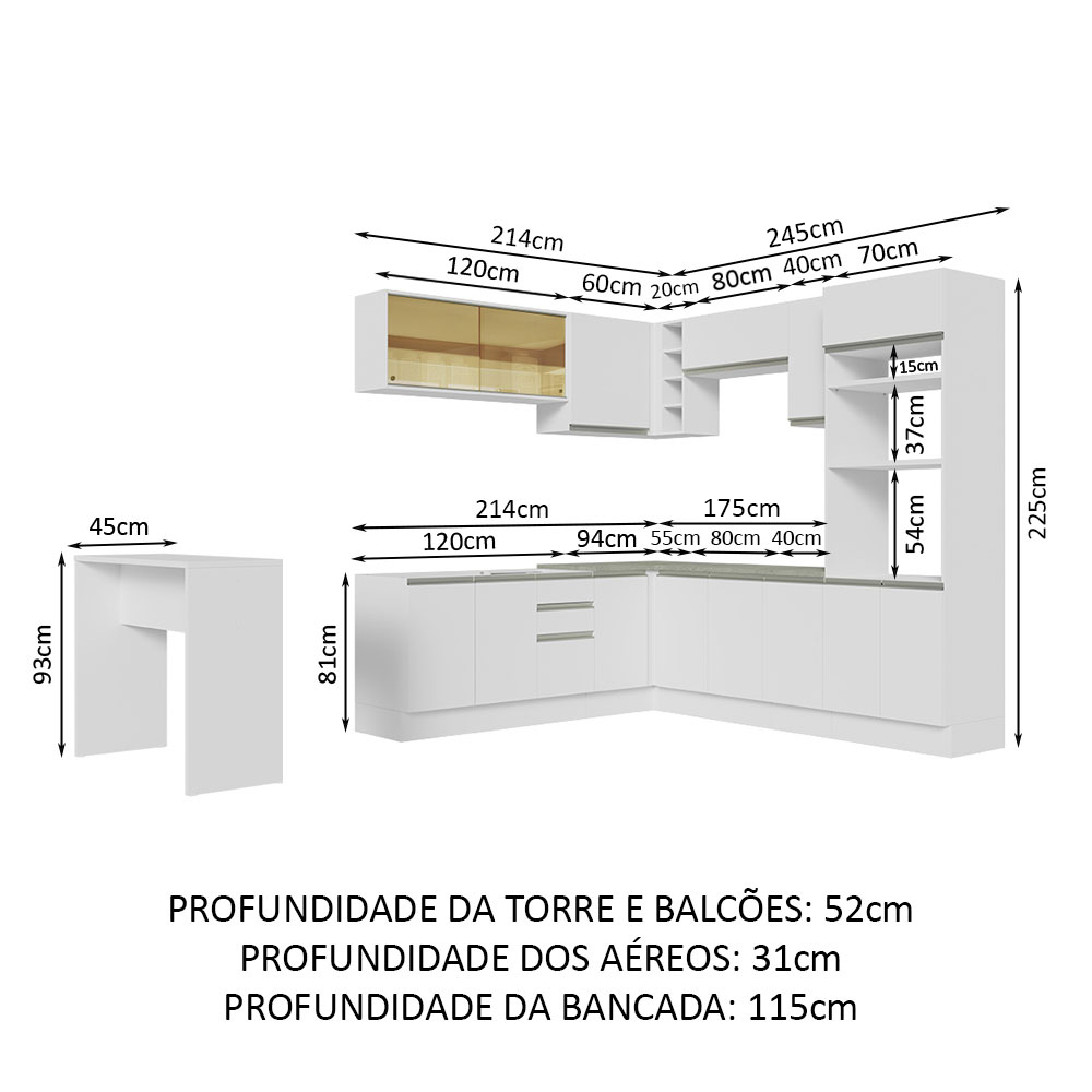 Foto 3 | Gabinete de Cocina Integral Esquinero Completo Madesa Glamy 01 Blanco 504 cm