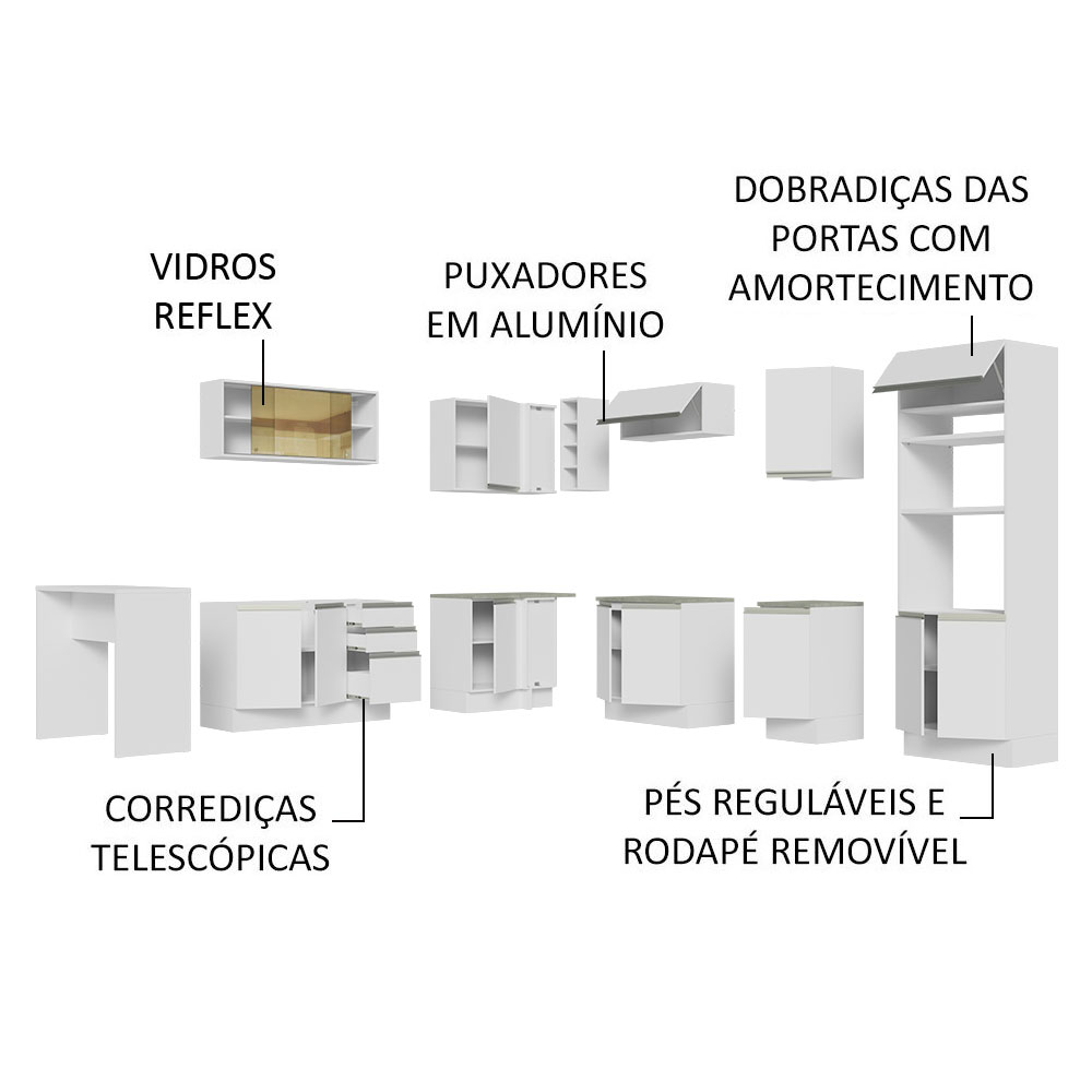 Foto 5 pulgar | Gabinete de Cocina Integral Esquinero Completo Madesa Glamy 01 Blanco 504 cm