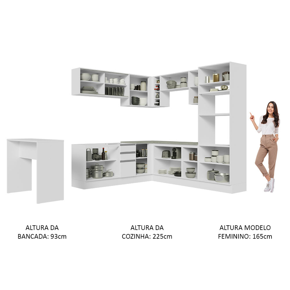 Foto 6 pulgar | Gabinete de Cocina Integral Esquinero Completo Madesa Glamy 01 Blanco 504 cm