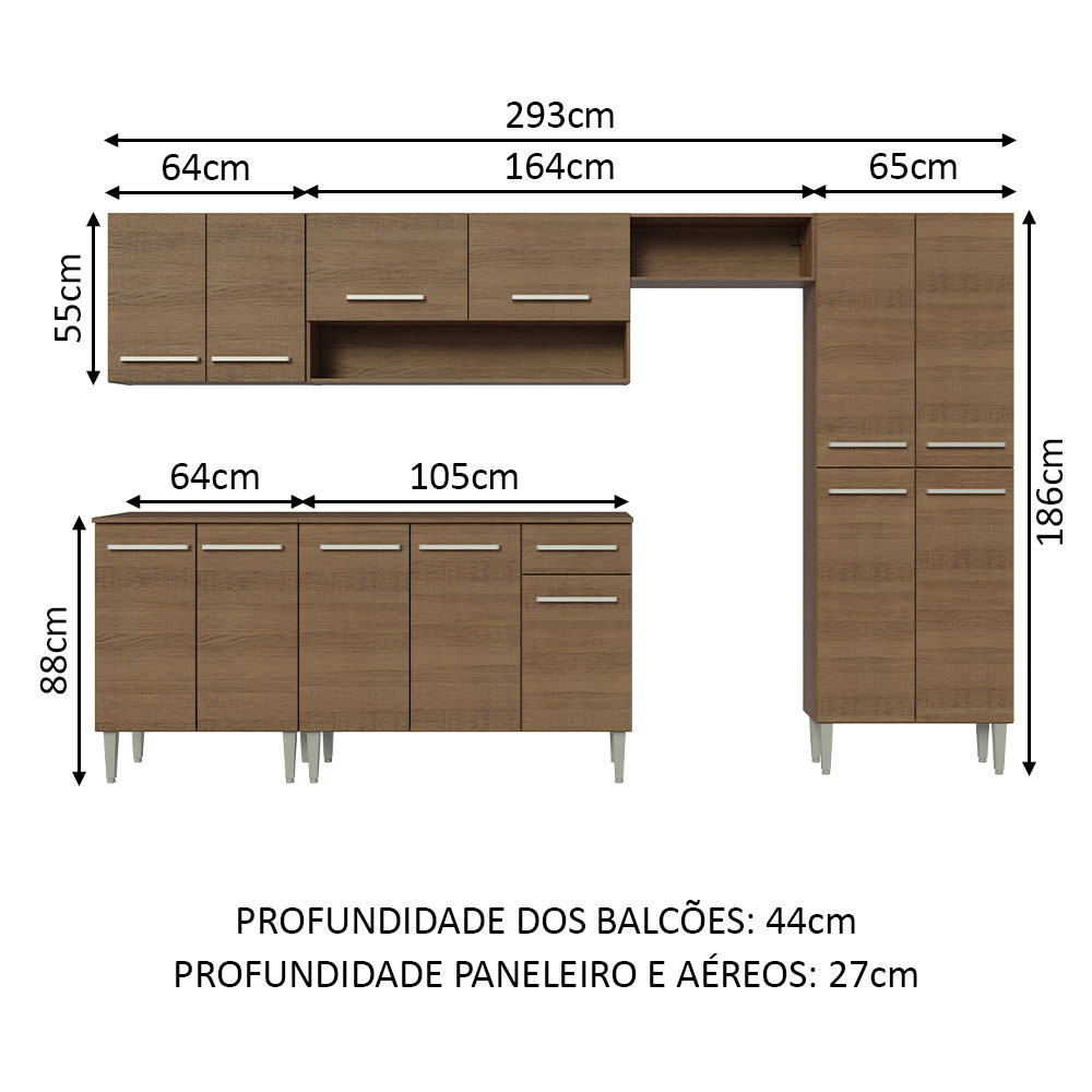 Foto 4 pulgar | Armario Cocina Integral Madesa Emilly 10 Rustic 293 cm