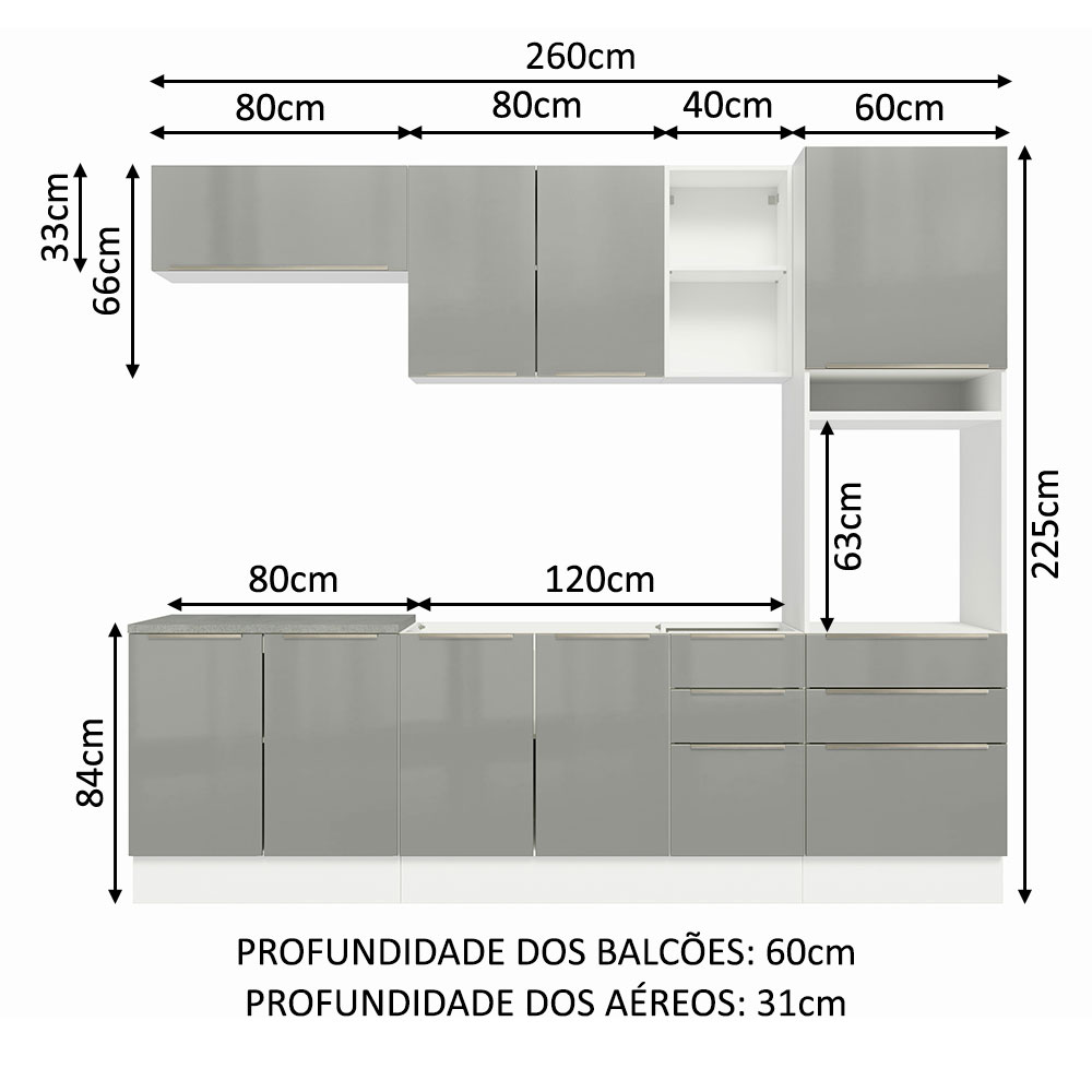 Foto 3 | Gabinete de Cocina Integral Completa Madesa Lux Blanco y Gris 08 de 260 cm