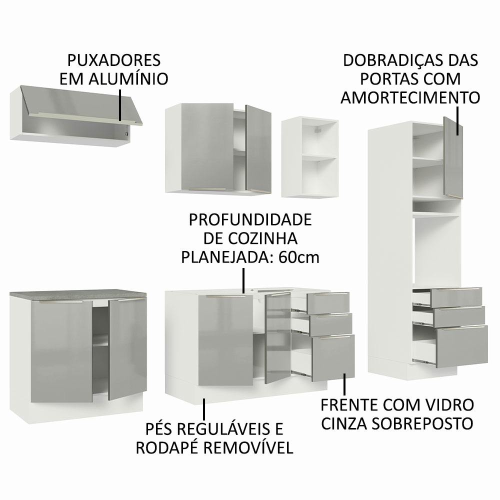 Foto 5 pulgar | Gabinete de Cocina Integral Completa Madesa Lux Blanco y Gris 08 de 260 cm