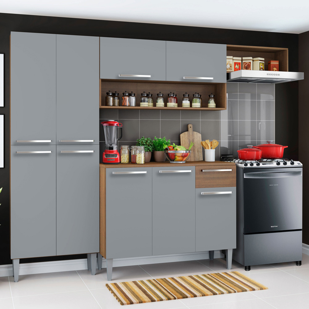 Gabinete de Cocina Integral Madesa Emilly Top Rústico y Gris