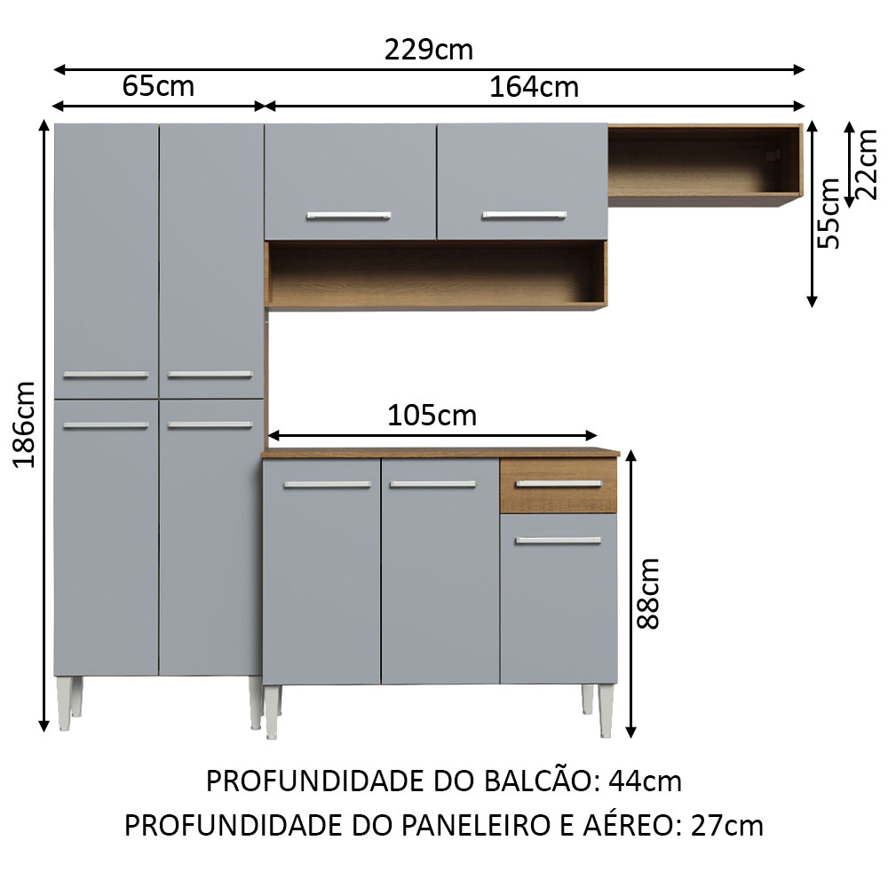 Foto 4 pulgar | Gabinete de Cocina Integral Madesa Emilly Top Rústico y Gris