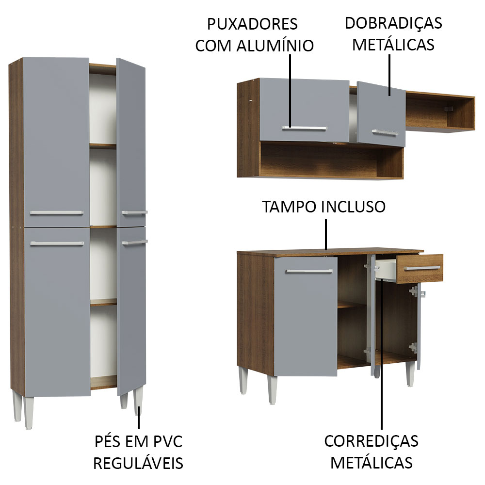 Foto 4 | Gabinete de Cocina Integral Madesa Emilly Top Rústico y Gris