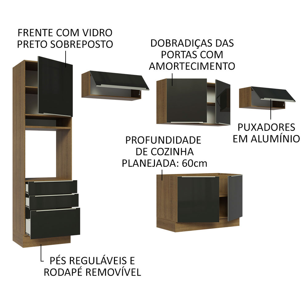 Foto 5 pulgar | Madesa Gabinete De Cocina Integral Completa 340 Cm Lux Rústico/negro 01