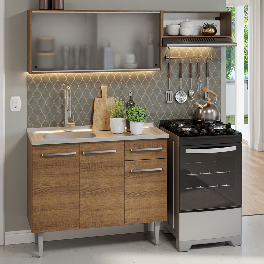 Foto 2 pulgar | Gabinete de Cocina Integral Compacta Madesa Emilly Rústic 05 con Fregadero 165 cm
