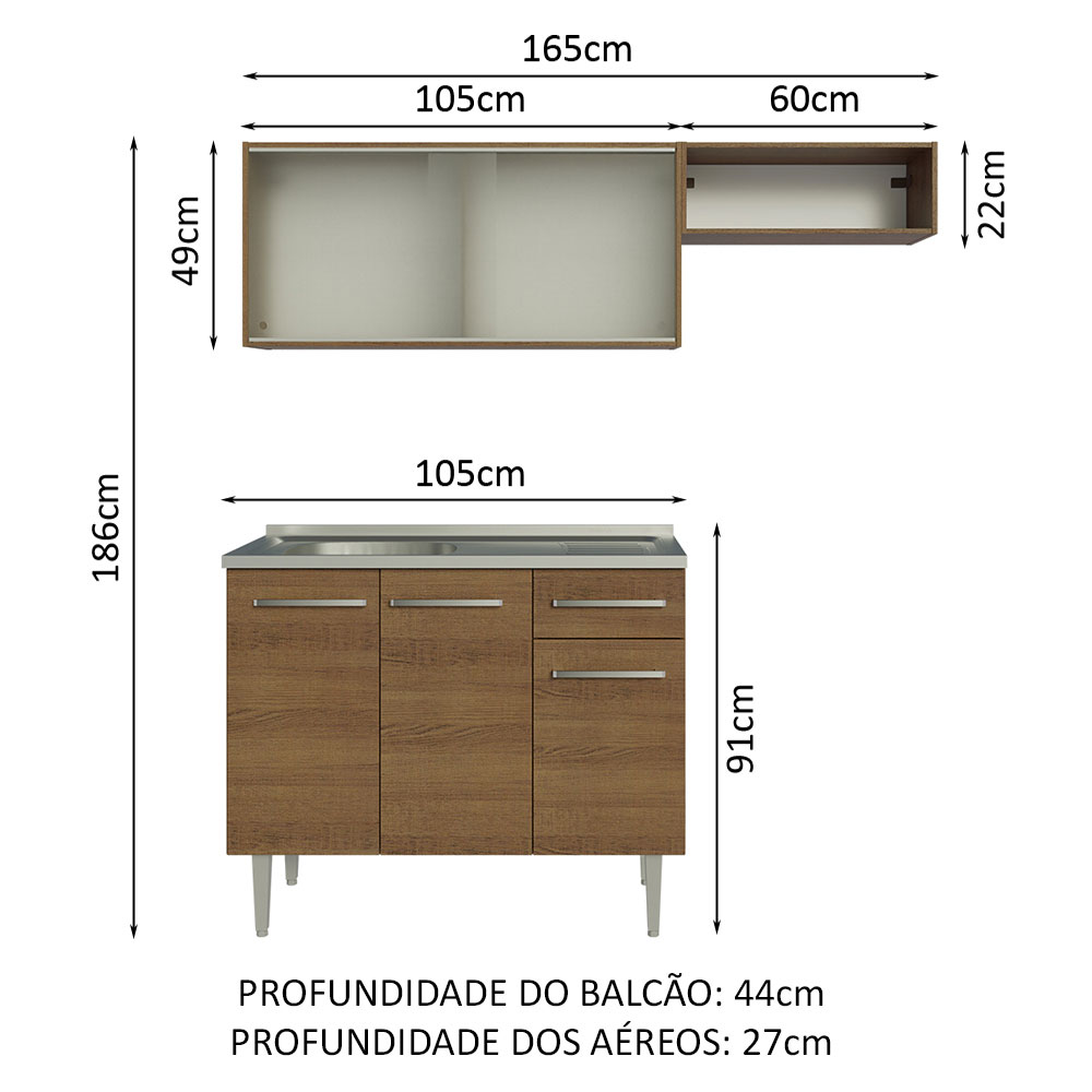 Foto 4 pulgar | Gabinete de Cocina Integral Compacta Madesa Emilly Rústic 05 con Fregadero 165 cm