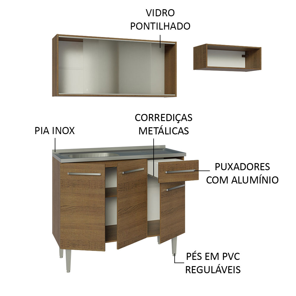 Foto 5 pulgar | Gabinete de Cocina Integral Compacta Madesa Emilly Rústic 05 con Fregadero 165 cm