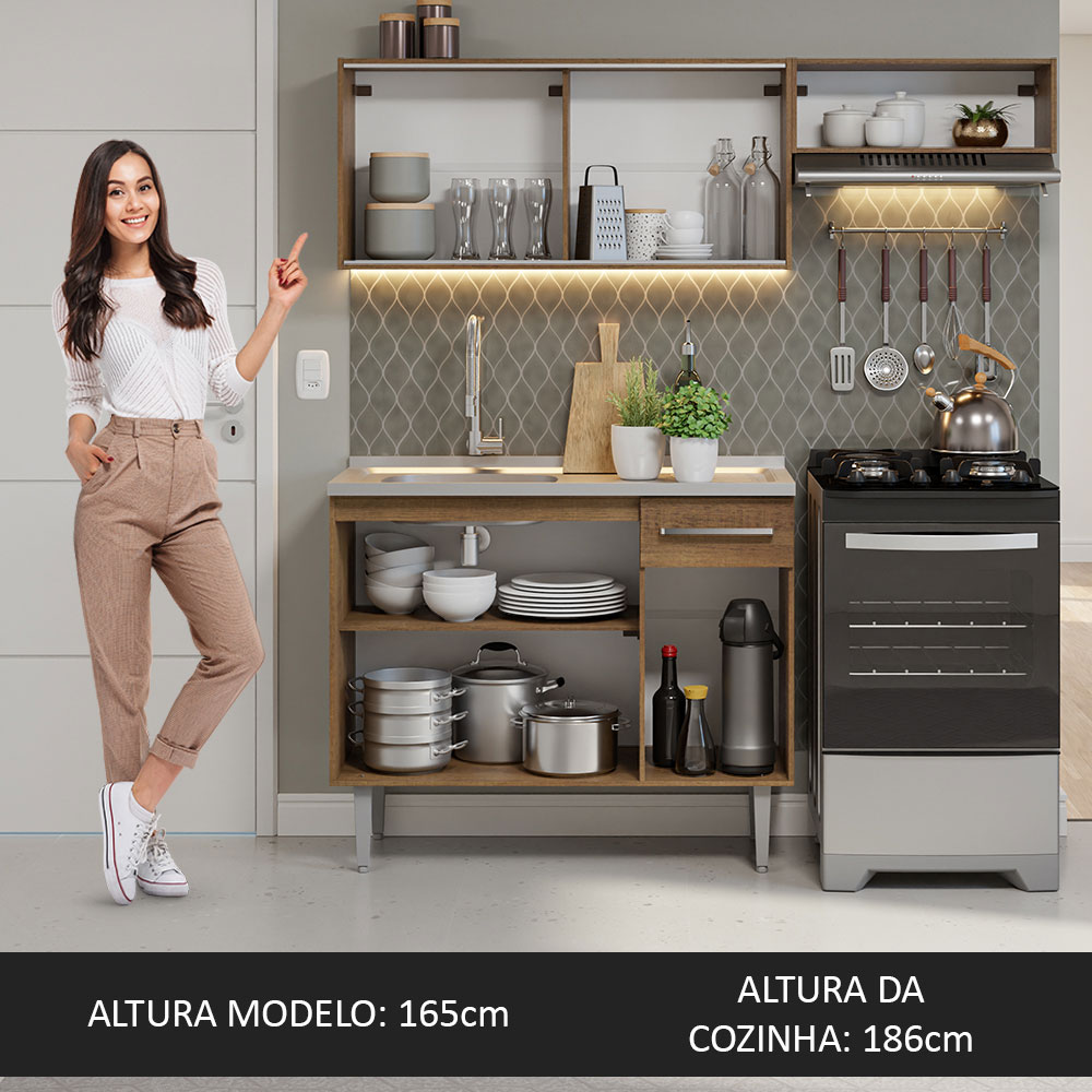 Foto 6 pulgar | Gabinete de Cocina Integral Compacta Madesa Emilly Rústic 05 con Fregadero 165 cm