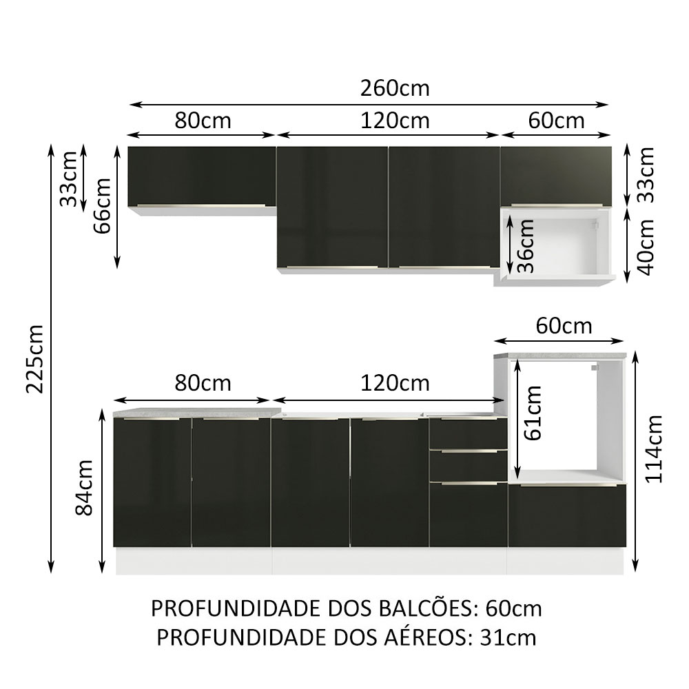 Foto 3 | Gabinete de Cocina Integral Completa Madesa Lux Blanco y 07 Negro 260 cm