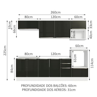 Foto 3 | Gabinete de Cocina Integral Completa Madesa Lux Blanco y 07 Negro 260 cm