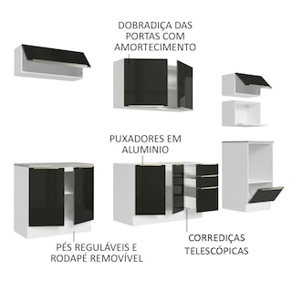 Foto 4 | Gabinete de Cocina Integral Completa Madesa Lux Blanco y 07 Negro 260 cm