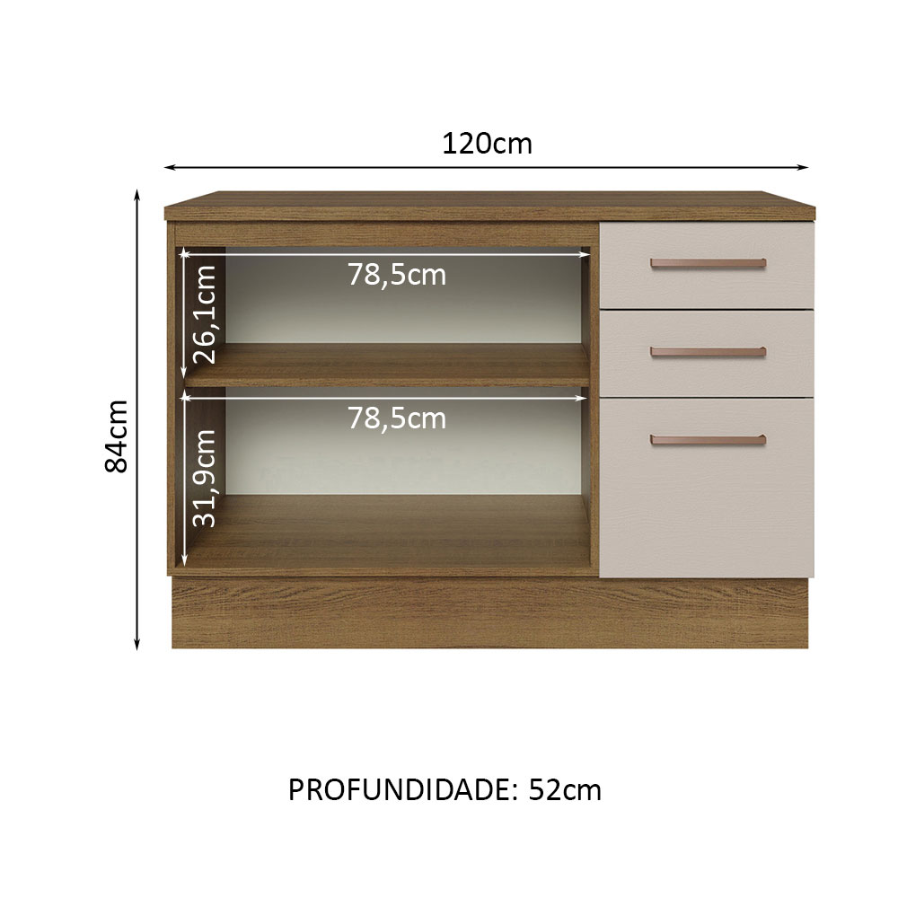 Foto 4 pulgar | Gabinete de Fregadero Cocina Madesa Agata Rustic con Crema 2 Puertas y 3 Cajones con Encimera