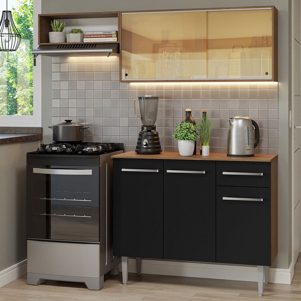 Alacena de Cocina Integral Compacta Madesa Emilly Rustic y 04 Negro 165 cm $40,000