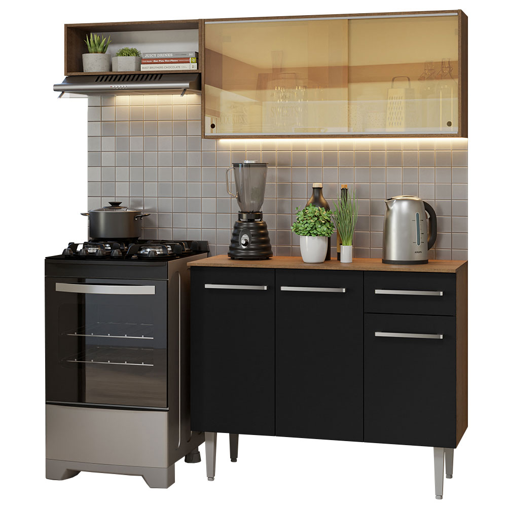 Foto 3 pulgar | Alacena de Cocina Integral Compacta Madesa Emilly Rustic y 04 Negro 165 cm