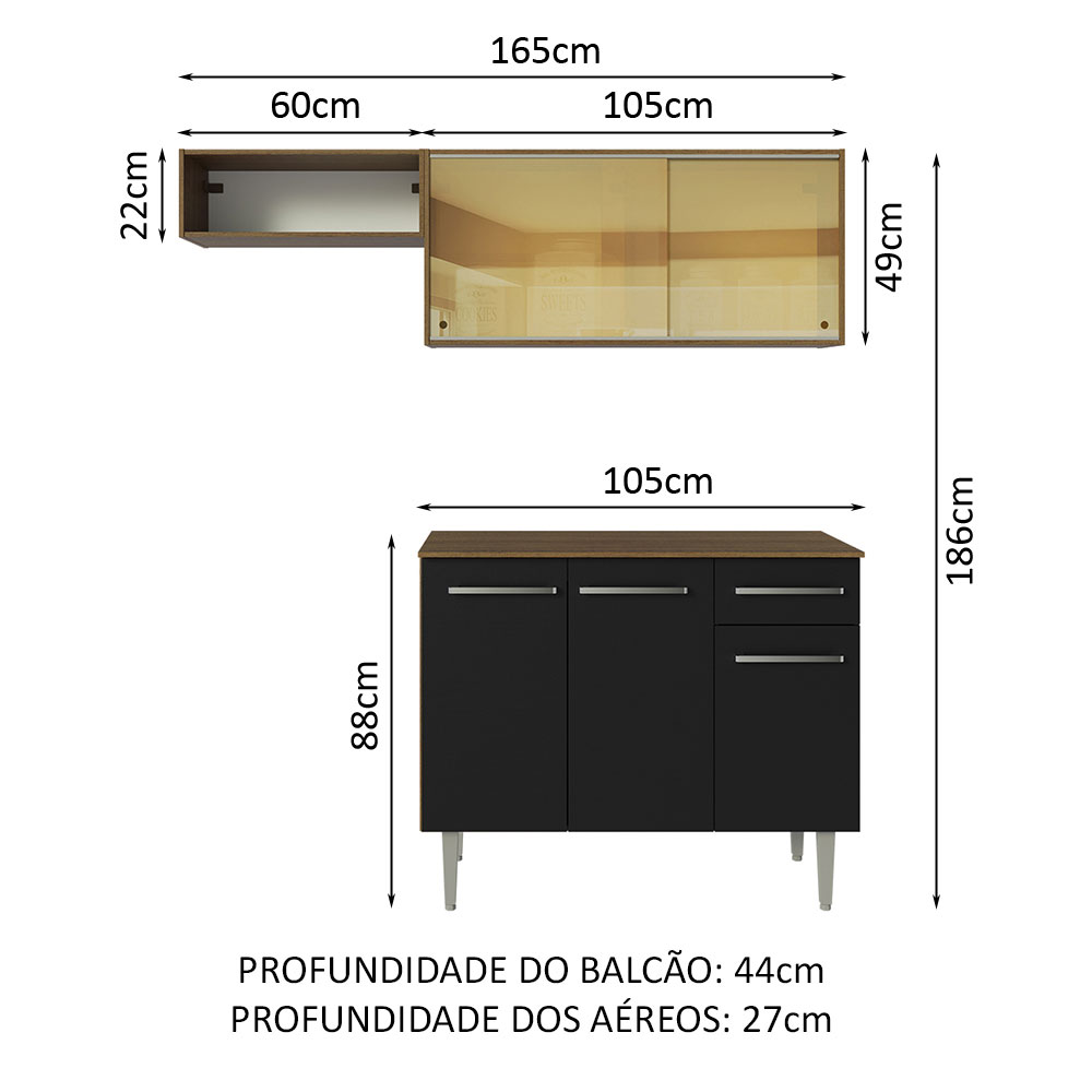 Foto 4 pulgar | Alacena de Cocina Integral Compacta Madesa Emilly Rustic y 04 Negro 165 cm
