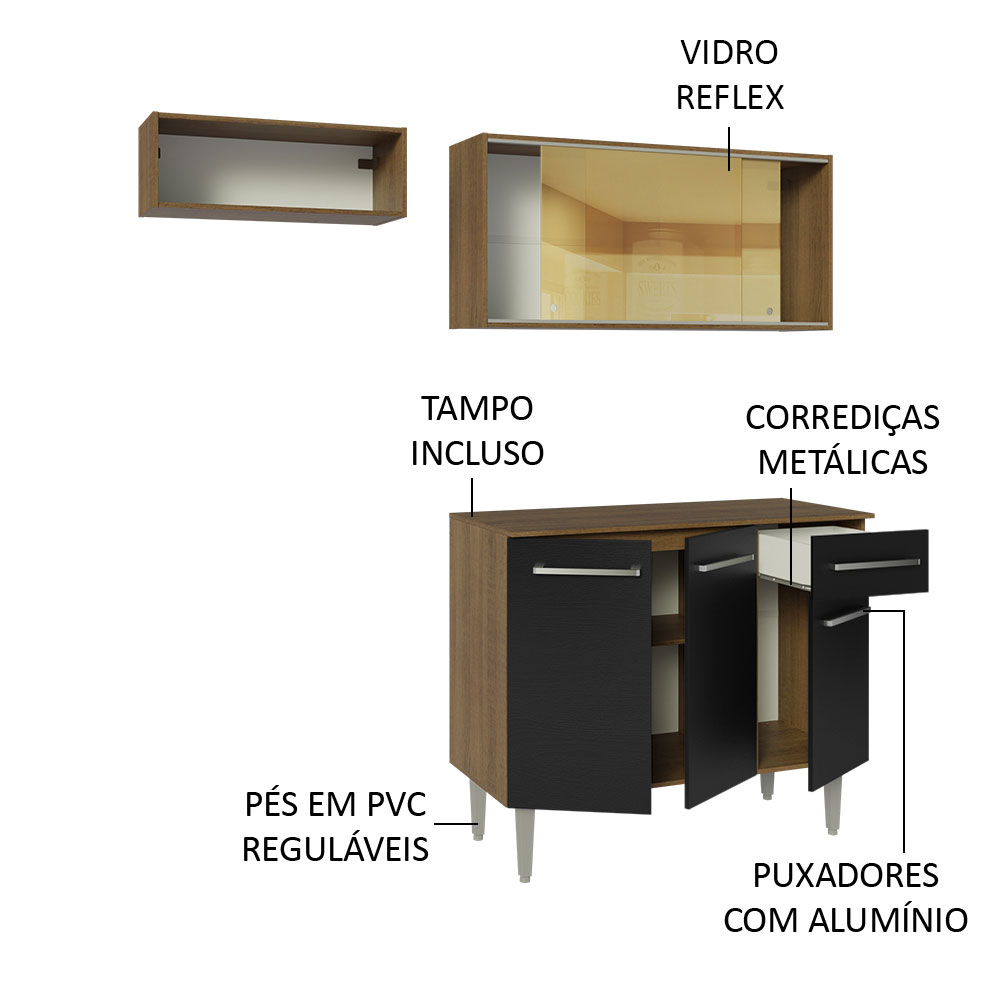 Foto 5 pulgar | Alacena de Cocina Integral Compacta Madesa Emilly Rustic y 04 Negro 165 cm