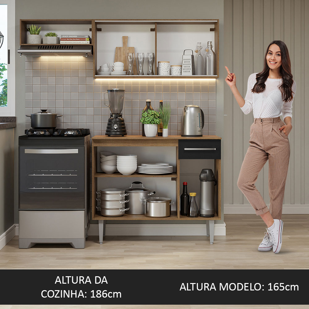 Foto 6 pulgar | Alacena de Cocina Integral Compacta Madesa Emilly Rustic y 04 Negro 165 cm
