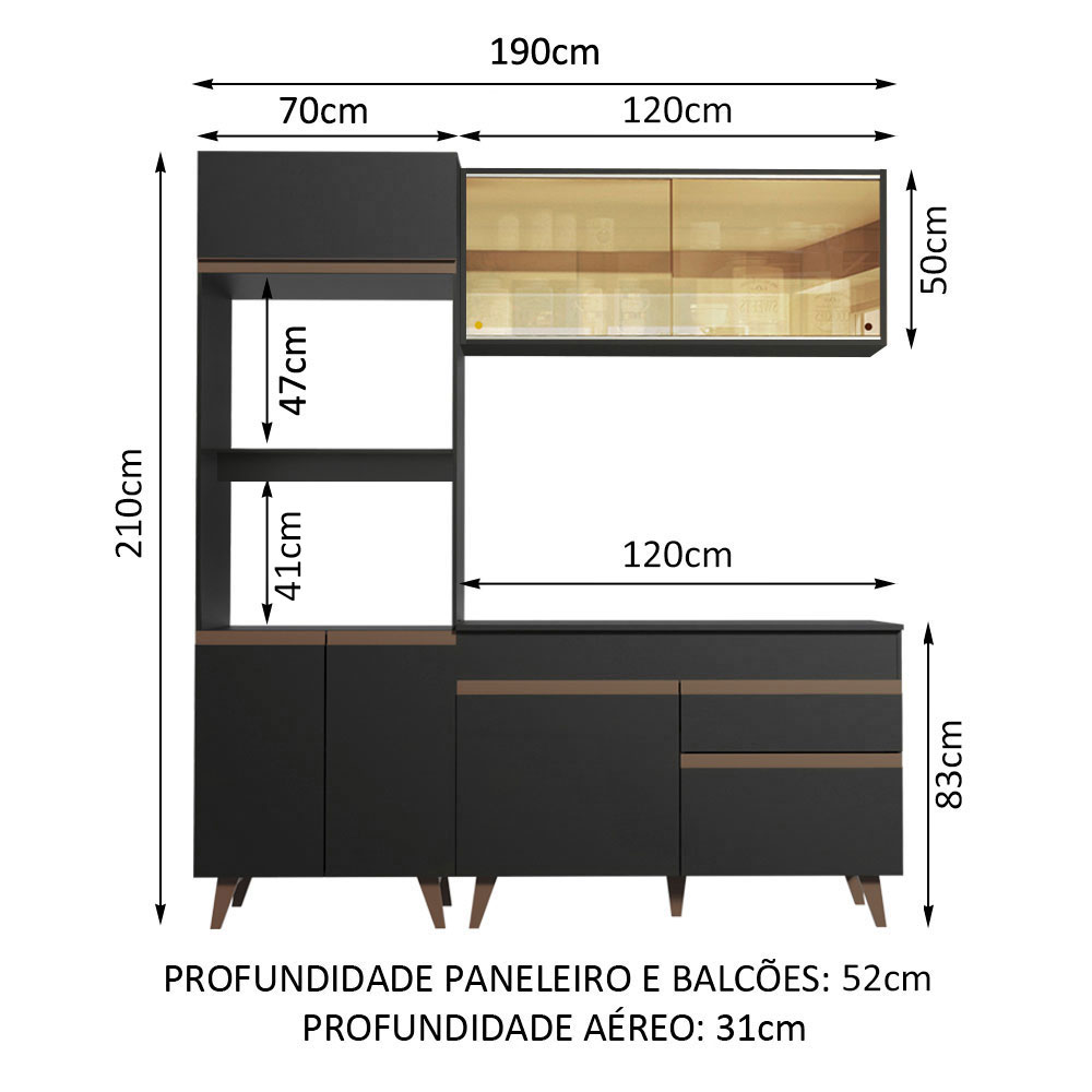 Foto 4 pulgar | Gabinete de Cocina Compacta Madesa Reims 02 Negro 190 cm