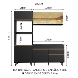 Foto 3 | Gabinete de Cocina Compacta Madesa Reims 02 Negro 190 cm