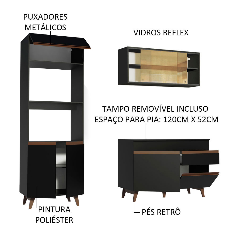 Foto 5 pulgar | Gabinete de Cocina Compacta Madesa Reims 02 Negro 190 cm