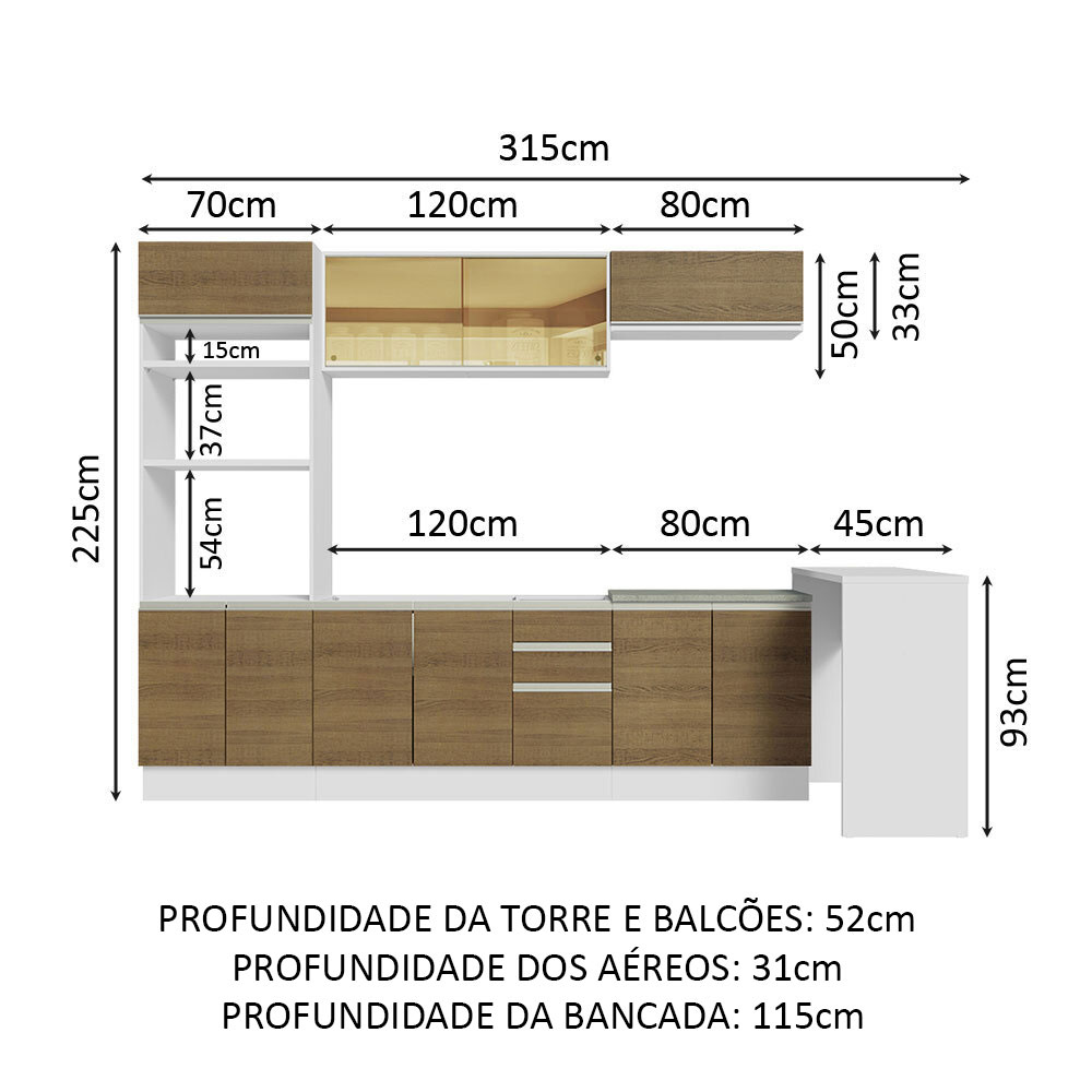 Foto 4 pulgar | Gabinete de Cocina Integral Completa Madesa Glamy Blanco y Rústico 01 de 315 cm