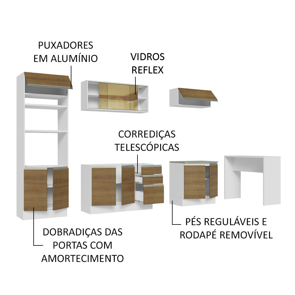 Foto 5 pulgar | Gabinete de Cocina Integral Completa Madesa Glamy Blanco y Rústico 01 de 315 cm