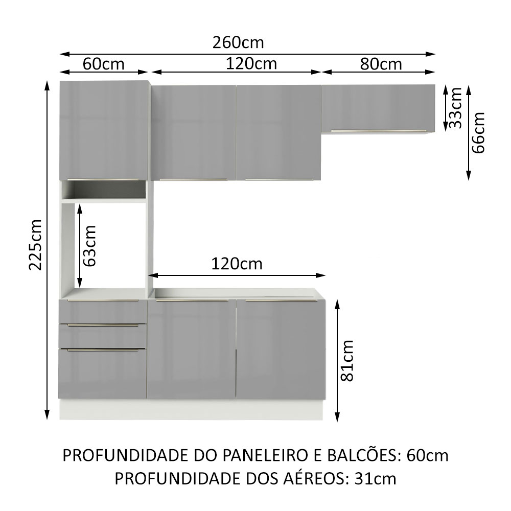 Foto 4 pulgar | Madesa Gabinete De Cocina Integral Completa 260 Cm Lux Blanco/gris 03