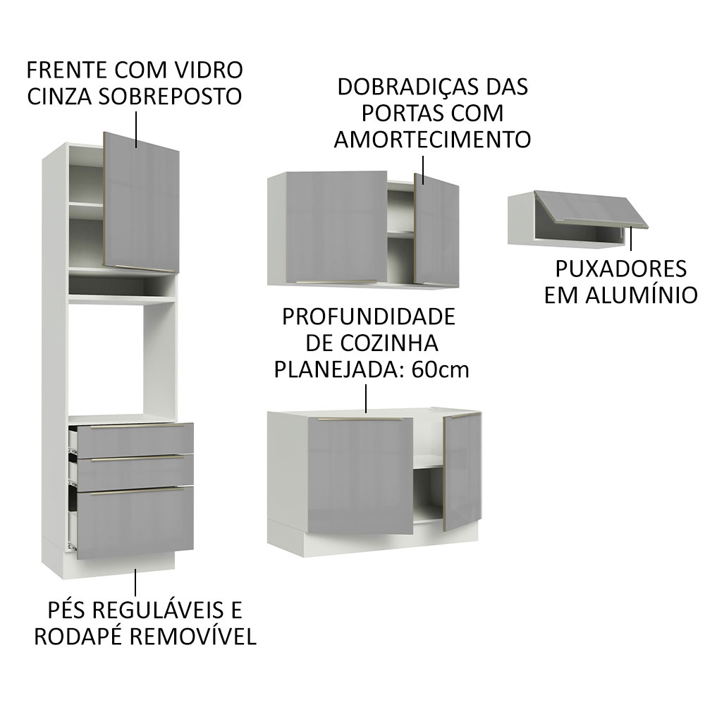 Foto 5 pulgar | Madesa Gabinete De Cocina Integral Completa 260 Cm Lux Blanco/gris 03