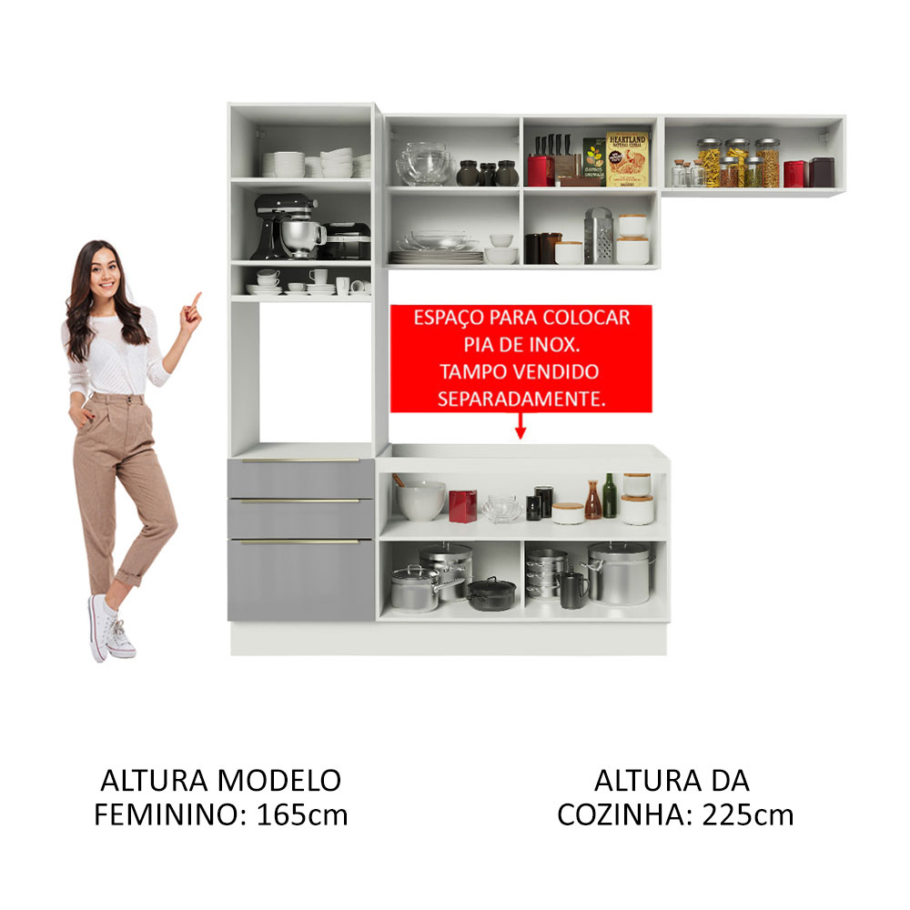 Foto 6 pulgar | Madesa Gabinete De Cocina Integral Completa 260 Cm Lux Blanco/gris 03