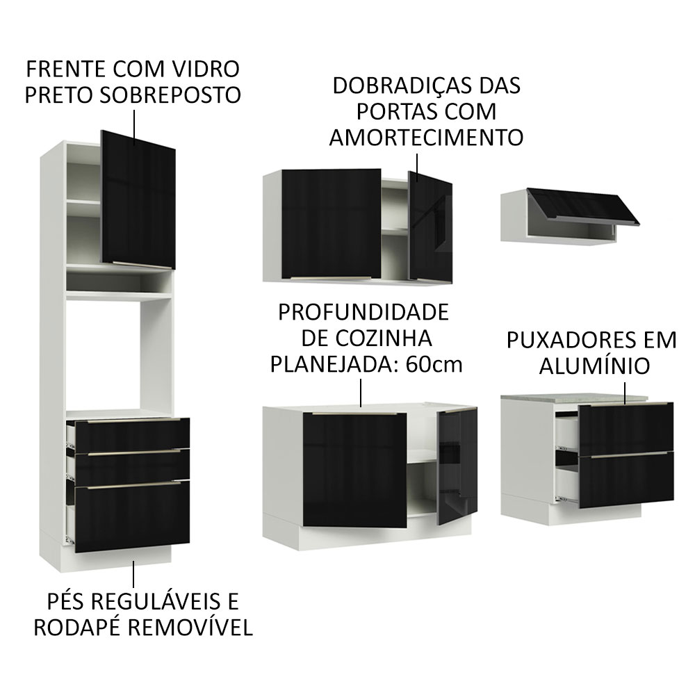 Foto 5 pulgar | Madesa Gabinete De Cocina Integral Completa 260 Cm Lux Blanco/negro 01