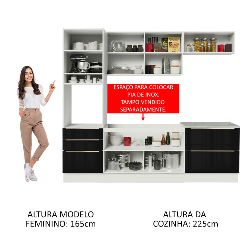 Foto 5 | Madesa Gabinete De Cocina Integral Completa 260 Cm Lux Blanco/negro 01