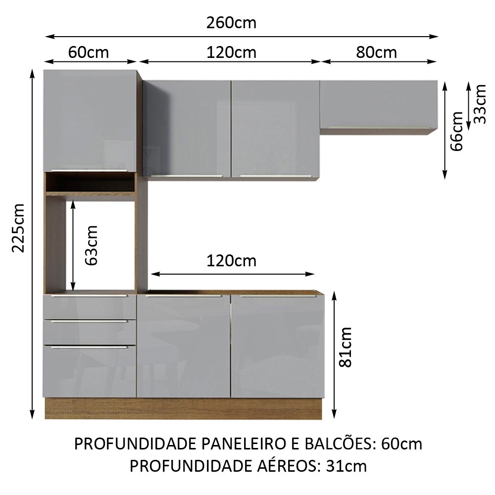 Foto 3 | Gabinete de Cocina Integral Madesa Completa 260 cm Lux Rústico / Gris 03