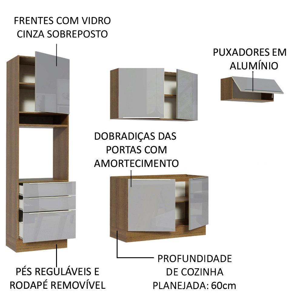 Foto 5 | Gabinete de Cocina Integral Madesa Completa 260 cm Lux Rústico / Gris 03