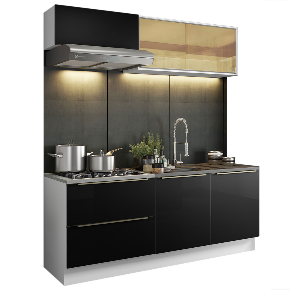 Cocina Integral Compacta Madesa Lux Blanco/Negro 200cm