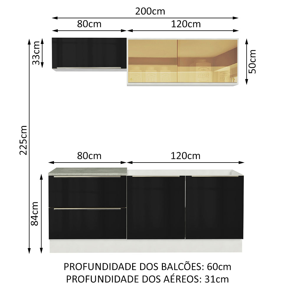 Foto 4 pulgar | Cocina Integral Compacta Madesa Lux Blanco/Negro 200cm