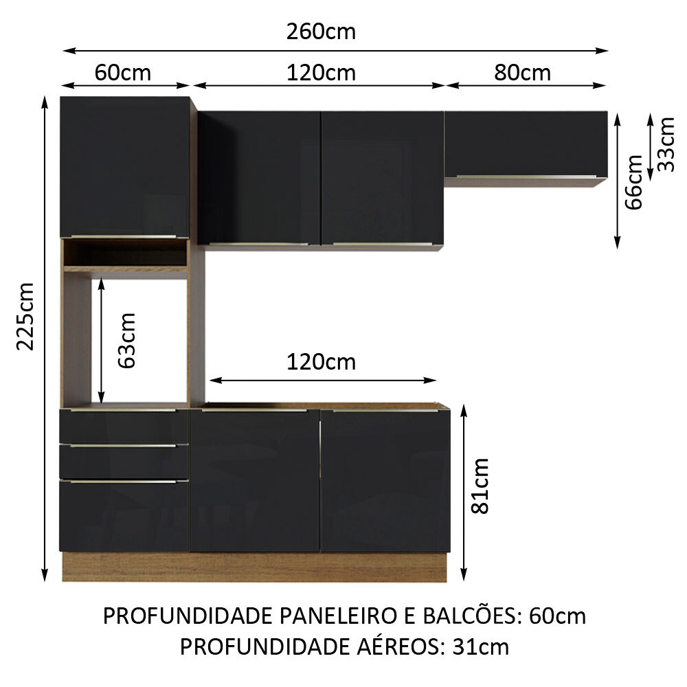 Foto 4 pulgar | Gabinete de Cocina Madesa Lux Completo 260 cm rústico/negro