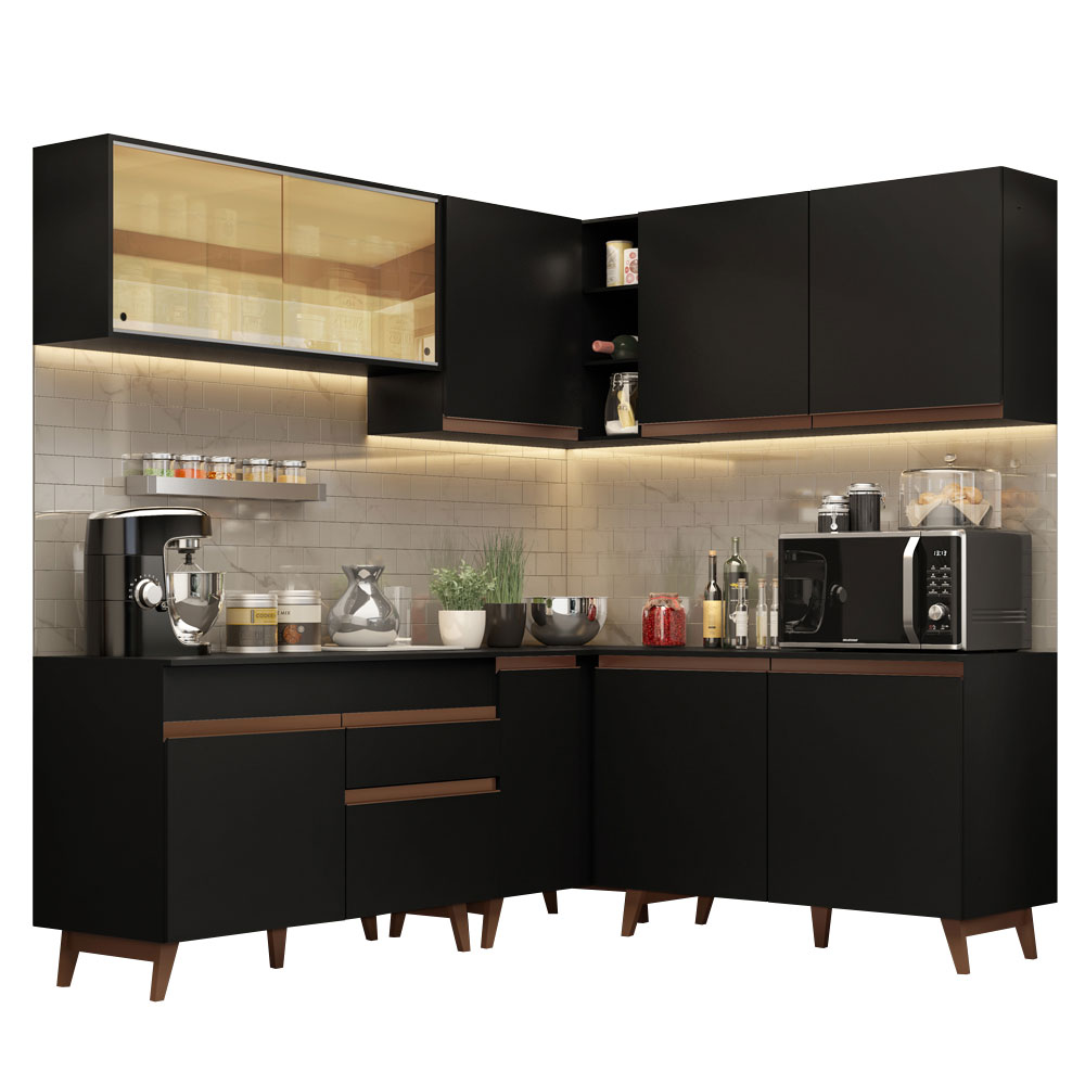 Foto 1 | Cocina Integral de Esquinero Madesa Reims Negro con Vidrios Reflex