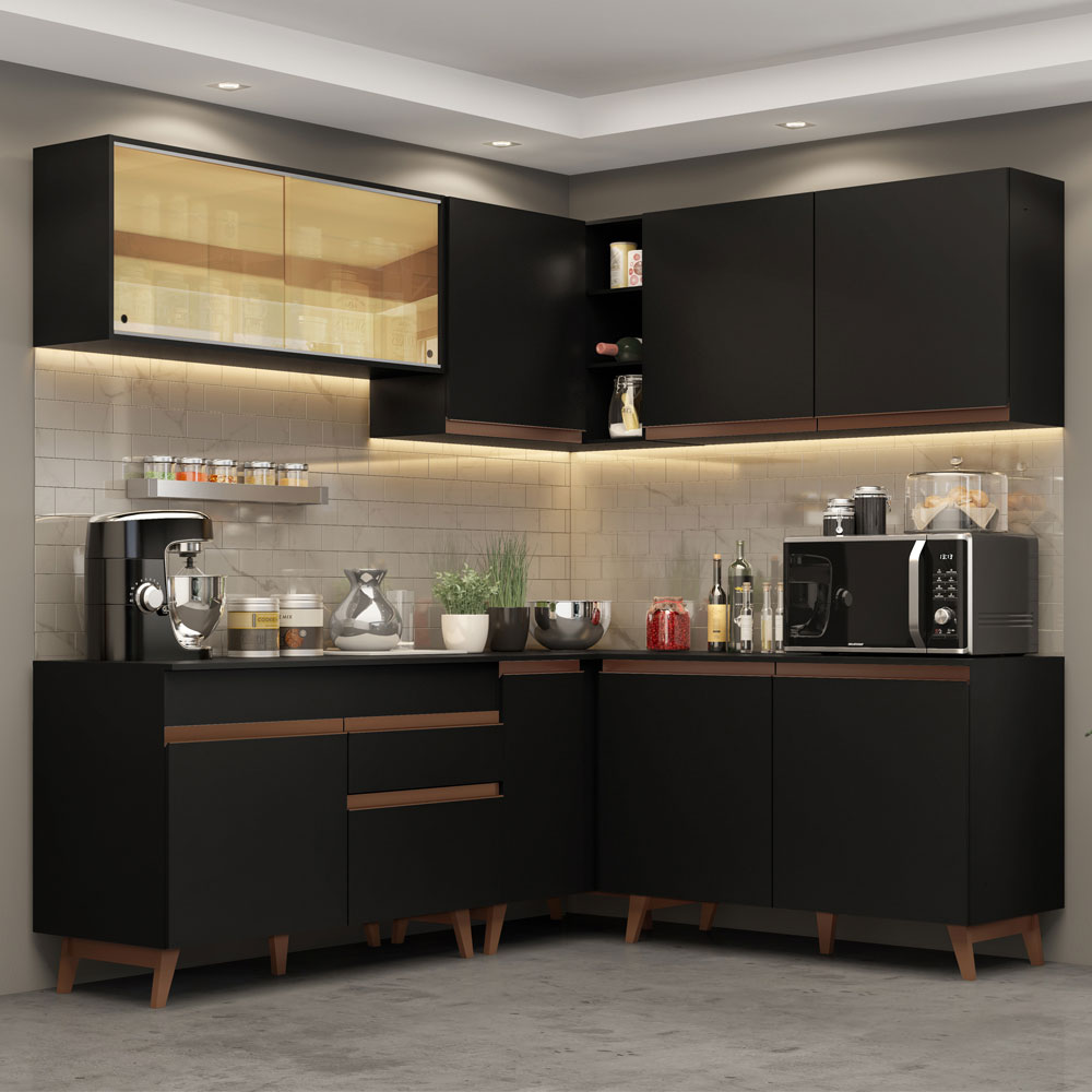 Foto 2 | Cocina Integral de Esquinero Madesa Reims Negro con Vidrios Reflex
