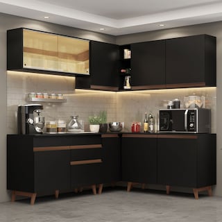 Foto 2 | Cocina Integral de Esquinero Madesa Reims Negro con Vidrios Reflex