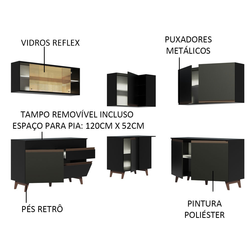 Foto 5 pulgar | Cocina Integral de Esquinero Madesa Reims Negro con Vidrios Reflex