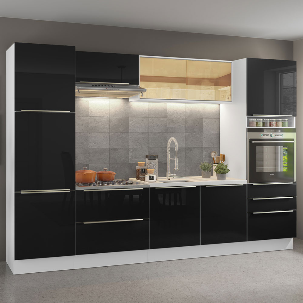 Foto 3 pulgar | Cocina Integral Madesa Lux Blanco/Negro 320 cm Completa